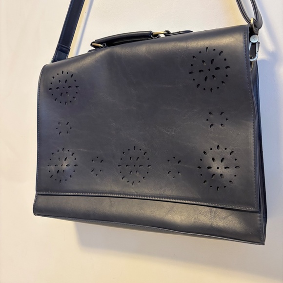 Ecosusi Faux Leather Messenger Briefcase Satchel Book Bag Navy Blue Large Size - Picture 3 of 5